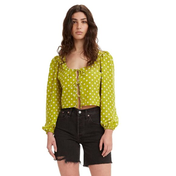 NWT  Levi's Floral Tie Detail Embry  Blouse Green Large - Picture 1 of 7